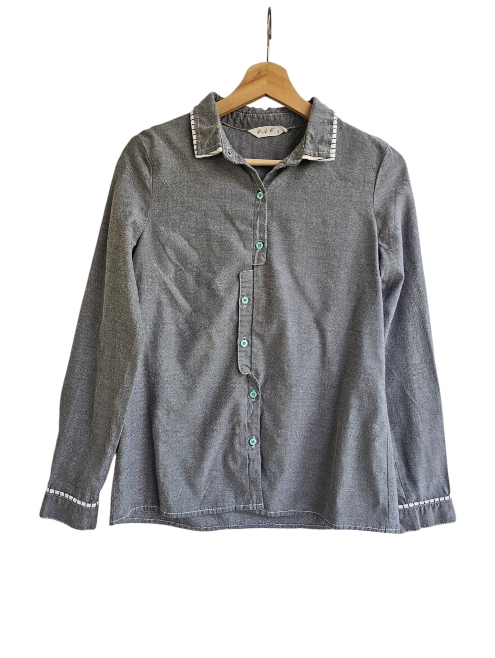 P.A.O Cotton Blend Asymmetrical Step Button Front Gray Size Small Architectural